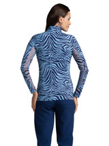 IBKUL Cecila Print Long Sleeve Mock Neck Top - Navy/Peri