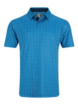 FootJoy Geometry Print Stretch Pique Polo Shirt (Athletic Fit) - Blue/Emerald