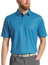 FootJoy Geometry Print Stretch Pique Polo Shirt (Athletic Fit) - Blue/Emerald
