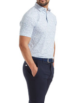 FootJoy Scottish Town Print Lisle Polo Shirt (Athletic Fit) - White/Navy