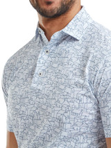 FootJoy Scottish Town Print Lisle Polo Shirt (Athletic Fit) - White/Navy