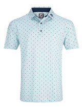 FootJoy Flying Wasp Print Lisle Polo Shirt (Athletic Fit) - White/Emerald/Navy