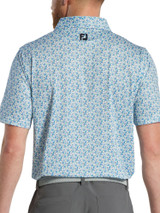 FootJoy Allover Floral Print Lisle Polo Shirt (Athletic Fit) - White/Blue