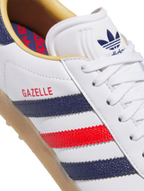 adidas Originals Gazelle Leather Spikeless Golf Shoes - Ftwr White/Dark Blue/Red