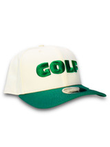 New Era Golf Script 9Seventy Stretch Snapback Cap - Chrome White/Dark Green