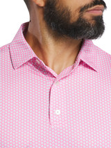 FootJoy Lisle Houndstooth Geo Print Polo (Athletic Fit) - Pink Lemonade/Sky/Wht