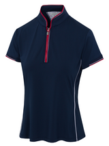 Greg Norman Women's ML75 Stretch Liberty Sculpted Collar Zip Polo - Navy