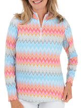 IBKUL Susan Long Sleeve Mock Neck Top - Candy Pink Multi