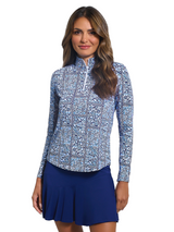 IBKUL Josie Long Sleeve Mock Neck Top - Navy/Peri