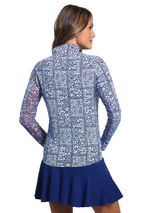 IBKUL Josie Long Sleeve Mock Neck Top - Navy/Peri