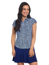 IBKUL Josie Tulip Short Sleeve Polo - Navy/Peri