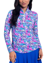 IBKUL Allana Long Sleeve Mock Neck Top - Candy Pink Multi
