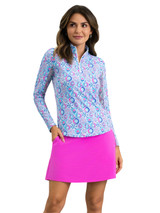 IBKUL Alexis Long Sleeve Mock Neck Top - Turqoise Multi