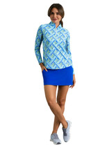 IBKUL Nina Long Sleeve Mock Neck Top - Blue Multi
