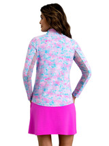 IBKUL Kate Long Sleeve Mock Neck Top - Hot Pink/Turquoise