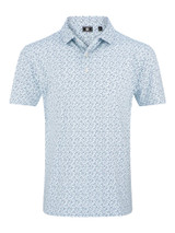 FootJoy Gamer Print Pique Polo Shirt (Athletic Fit) - Wht/Stl Blu/Nvy/Seafoam