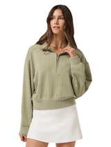 TravisMathew Women's Printed Skyloft Soft Echo 1/2 Zip - Oil Green Multi
