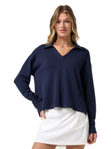 TravisMathew Women's Skyloft Soft V-Neck Pullover - Navy Blazer