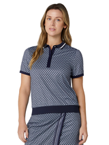 Callaway Women's Scarf Geo Print Rib Collar Polo - Peacoat