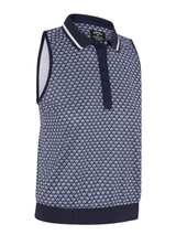 Callaway Women's Scarf Geo Print Rib Collar Sleeveless Polo - Peacoat
