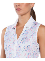 Ben Hogan Women's Ditsy Dot Floral Sleeveless Polo - Bright White