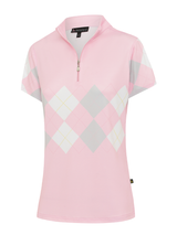 Birdee Sport Womens Diamond Short Sleeve Top - Pink/Beige