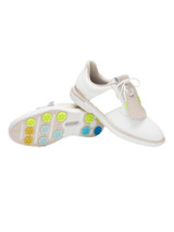 G/FORE Women's GALLIVAN2R Side Stripe Kiltie Golf Shoes - Snow/Stone