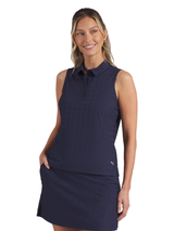 Puma Women's Plaid Knit Sleeveless Polo Shirt - Deep Navy