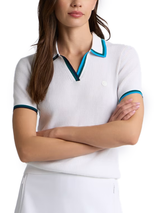 G/FORE Women's Johnny Collar Cotton Blend Rib Polo - Snow/Marine Teal