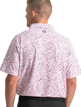 FootJoy Watercolor Floral Print Pique Polo Shirt (Athletic Fit) - White/Pink