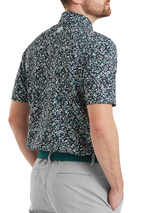 FootJoy Watercolour Floral Print Pique Polo Shirt (Athletic Fit) - Navy/Sunshine
