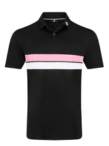 FootJoy Double Chest Band Pique Polo Shirt (Athletic Fit) - Black/Pink Pop