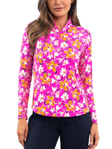 IBKUL Eleanor Long Sleeve Mock Neck Top - Hot Pink/Orange Peel