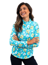 IBKUL Eleanor Long Sleeve Mock Neck Top - Seafoam/Lemonade