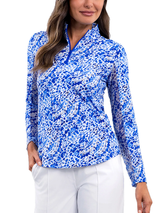 IBKUL Yesenia Long Sleeve Mock Neck Top - Blue