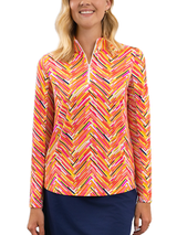 IBKUL Robin Long Sleeve Mock Neck Top - Watermelon Multi