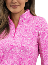 IBKUL Amani Long Sleeve Mock Neck Top - Hot Pink/White
