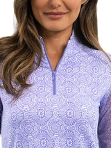 IBKUL Amani Long Sleeve Mock Neck Top - Lavender/White