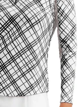 IBKUL Tony Plaid Print Long Sleeve Mock Neck Top - Black/White