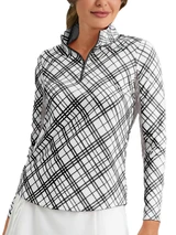 IBKUL Tony Plaid Print Long Sleeve Mock Neck Top - Black/White