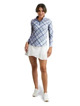 IBKUL Tony Plaid Print Long Sleeve Mock Neck Top - Classic Navy/White