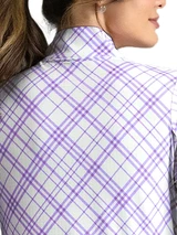 IBKUL Tony Plaid Print Long Sleeve Mock Neck Top - Lavender/White