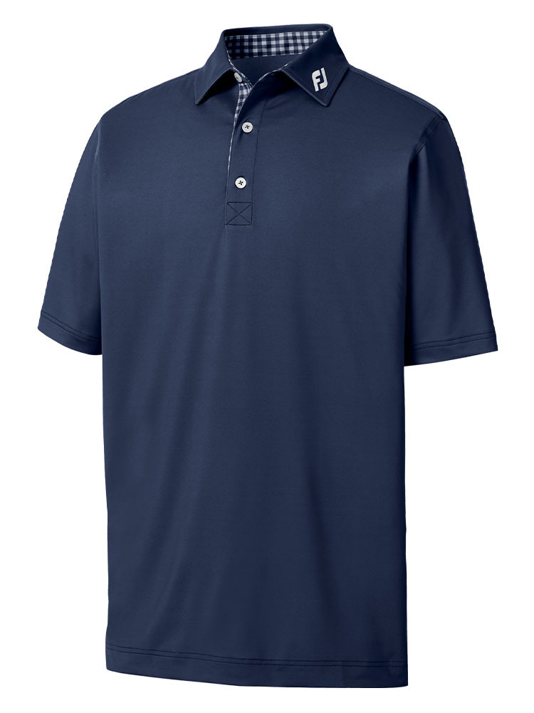 Footjoy Lisle Solid Gingham Trim Golf Shirt (Athletic Fit) Navy