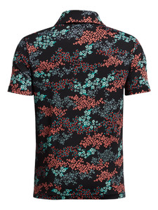 Under Armour JR Boys Playoff Printed Polo - Black/Hydro Teal