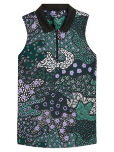 Puma Women's CLOUDSPUN Bloom Camo SL Golf Polo - Puma Black/Dark Myrtle
