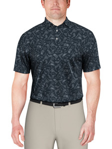 Ben Hogan All Over Golf Conversational Print Polo Shirt - Charcoal Art