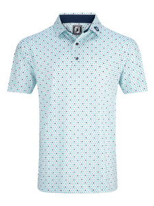 FootJoy Flying Wasp Print Lisle Polo Shirt (Athletic Fit) - White/Emerald/Navy