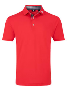 FootJoy  Stretch Pique Solid w/Gingham Trim Polo Shirt (Athletic Fit) - Hibiscus