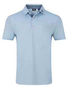 FootJoy  Stretch Pique Solid w/Gingham Trim Polo Shirt (Athletic Fit) - Skyway
