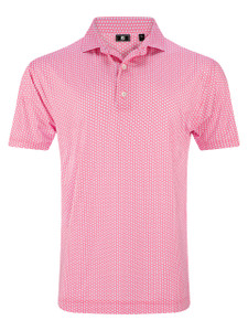 FootJoy Lisle Houndstooth Geo Print Polo (Athletic Fit) - Pink Lemonade/Sky/Wht